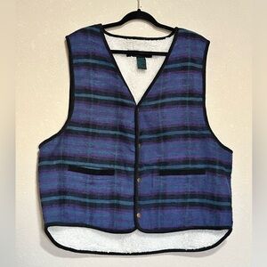 Vintage Santana Plaid Sherpa Lined Vest XL Cozy Cabin Grunge